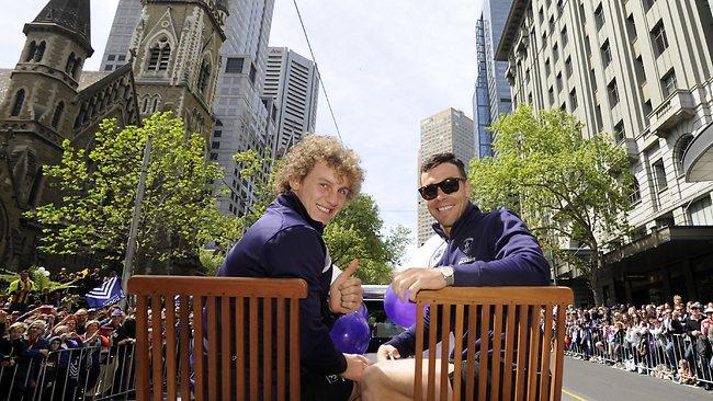 Fremantle's Ryan Crowley (right) received a hostile reception from Hawthorn fans. Picture: Daniel Wilkins