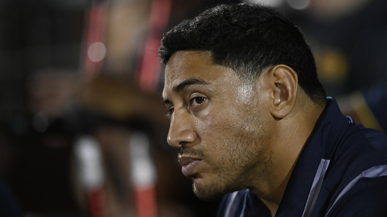 MACKAY, AUSTRALIA - FEBRUARY 26: Jason Taumalolo of the Cowboys looks on during the NRL Trial match between the North Queensland Cowboys and the Brisbane Broncos at BB Print Stadium on February 26, 2022 in Mackay, Australia. (Photo by Ian Hitchcock/Getty Images)