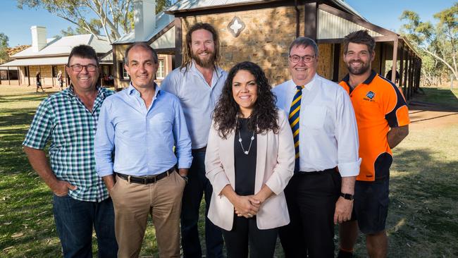 Jacinta Price, third from right, is the frontrunner to become the new deputy mayor of Alice Springs Town Council. Also pictured are her fellow councillors Jamie de Brenni, Eli Melky, Jimmy Cocking, Mayor Damien Ryan and former Deputy Mayor Matt Paterson. Photo: Emma Murray