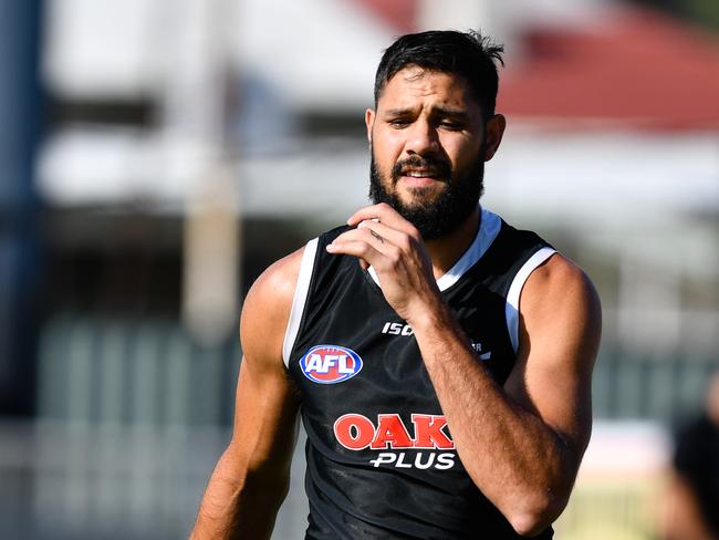 AFL Port Adelaide Power Ruckman Paddy Ryder trains away from the main group during training at Alberton in Adelaide, South Australia, Tuesday, May 1, 2018. (AAP Image/Kelly Barnes) NO ARCHIVING