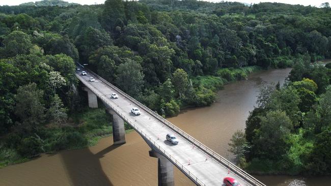 The Kennedy Highway bridge over the Barron River, near the town of Kuranda. The bridge has been assessed by engineers to carry a maximum load of 50 tonnes, and has been limited to a single lane of traffic. Picture: Brendan Radke