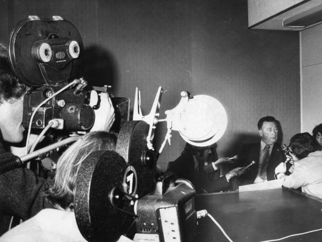 1973: Inspector Colin Lehmann gives a press conference at the SA police headquarters after the disappearance and presumed abduction of Joanne Ratcliffe, 11, and Kirste Gordon, 4, from Adelaide Oval — a case which remains unsolved to this day. File picture