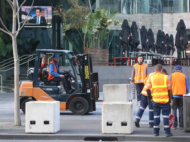 The locations of future concrete bollards are being kept secret to avoid giving any indication to would-be terrorists that the areas are at risk. Picture: Hamish Blair