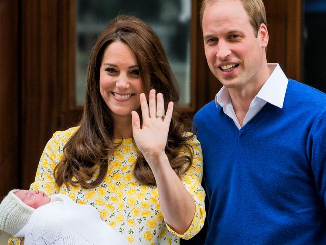 Prince William, Duke of Cambridge and Catherine, Duchess of Cambridge depart the Lindo Wing with newborn Princess Charlotte. Picture: Samir Hussein/WireImage