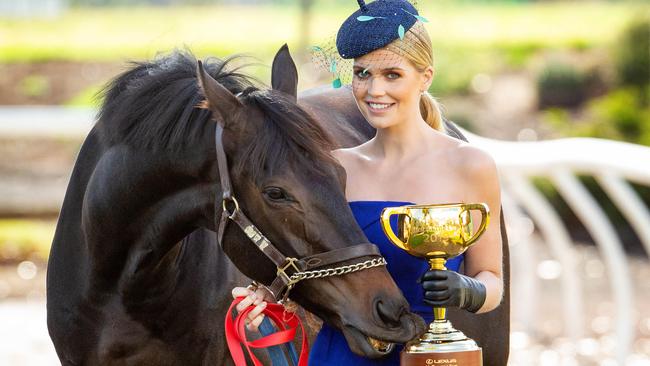 Lady Kitty Spencer with Melbourne Cup second-place Prince of Arran. Picture: Mark Stewart