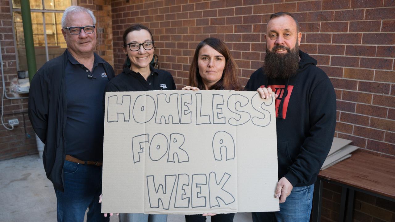 Gary Gardner, Louise Hamilton, Tiff and Nat Spary as BASE Services launches fundraising campaign Homeless for a Week 2024. Picture: Christine Schindler