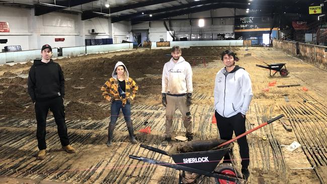 Chris Cullen, Dimitra Houdalakis, Tynan Theobald and Joey Hughes inside the Oakleigh Ice Skating Rink.