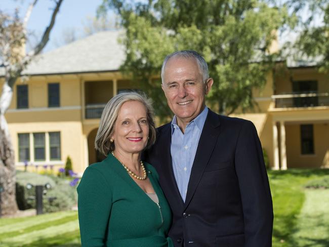 Malcolm Turnbull posed with Lucy at the Lodge for his Christmas e-card.