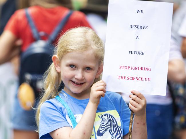 Students held a climate march in Martin Place in March. Picture: Jenny Evans