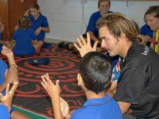 Teacher Lachlan McKenzie works with the students during the Yumbin program. Picture: Eidsvold State School