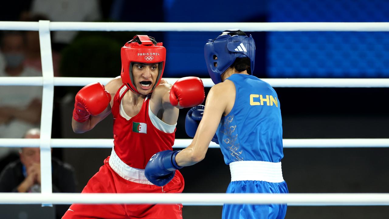 Imane Khelif of Team Algeria competes with Liu Yang of Team People's Republic of China. Photo by Maja Hitij/Getty Images