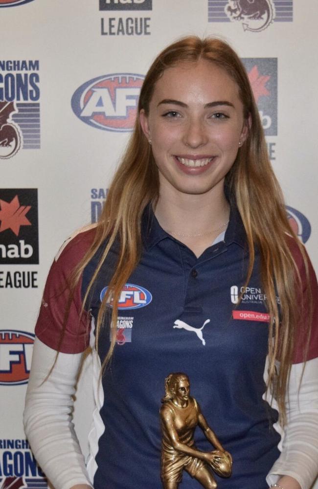 Sarah Hartwig after finishing second in the Dragons’ best and fairest last season.