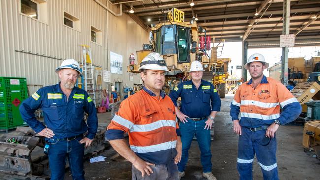 Workers at the New Acland coal mine Mark Van Dongen; John Venz and Andy Scouller.