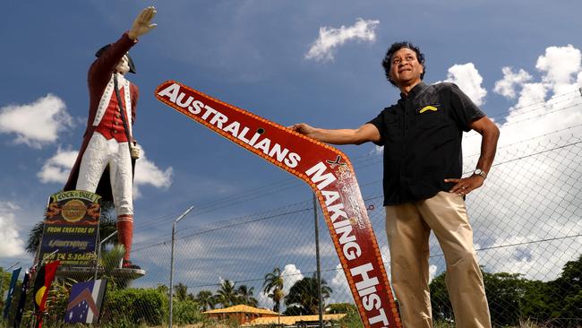 Artist Norman Miller wants to build a giant boomerang to place in the hand of the Big Captain Cook. Picture: Marc McCormack