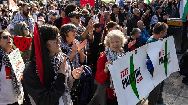 MELBOURNE, AUSTRALIA - NewsWire Photos - 25 MAY, 2024: People gather at Station Pier in Port Melbourne during a rally in support of Palestine. Picture: NewsWire / Diego Fedele,