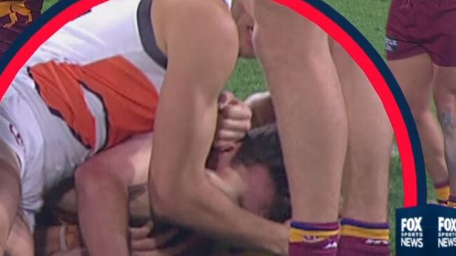 Toby Greene and Lachie Neale during the semi-final at the Gabba. Picture: Fox Sports News