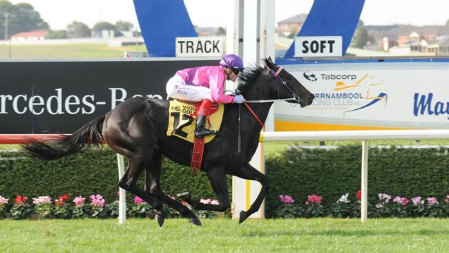 Write Enuff ridden by Craig Williams wins the Callaghan Motors VOBIS Gold Strike at Warrnambool Racecourse on May 01, 2018 in Warrnambool, Australia. (Bronwyn Nicholson/Racing Photos via Getty Images)