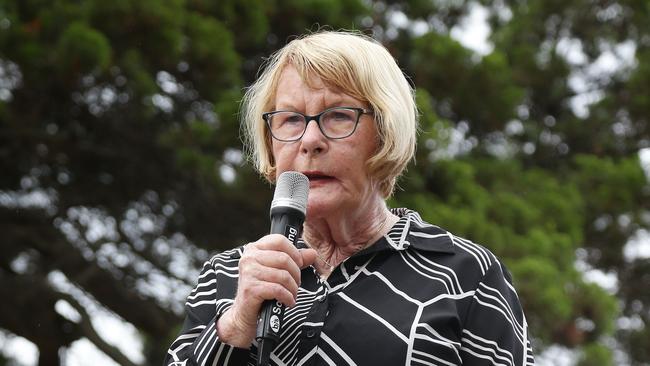 Councillor Dawn Crichlow addresses a protest in Carey Park. Picture: Tertius Pickard.