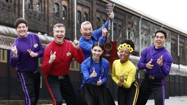 The Wiggles members: Lachy Gillespie, Simon Pryce, Anthony Field, Lucia Field, Tsehay Hawkins and John Pearce. Picture: Richard Dobson