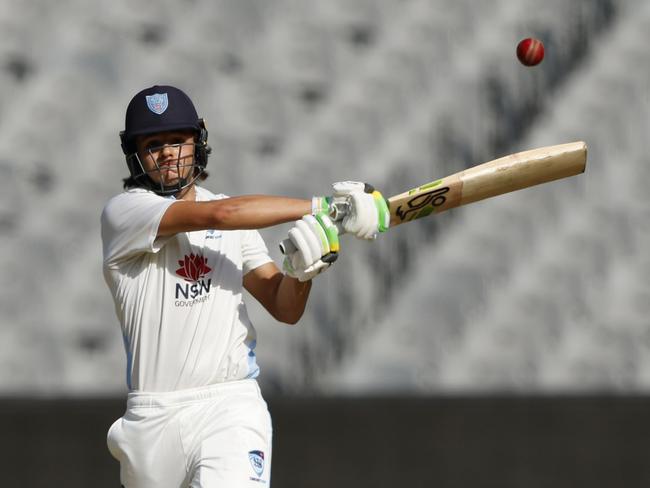 MELBOURNE, AUSTRALIA - OCTOBER 22: Sam Konstas of New South Wales bats during the Sheffield Shield match between Victoria and New South Wales at Melbourne Cricket Ground, on October 22, 2024, in Melbourne, Australia. (Photo by Darrian Traynor/Getty Images)