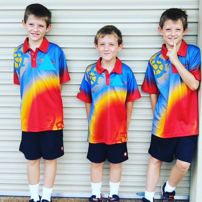 Connor, Toby and Jack on their first day of school in the NT