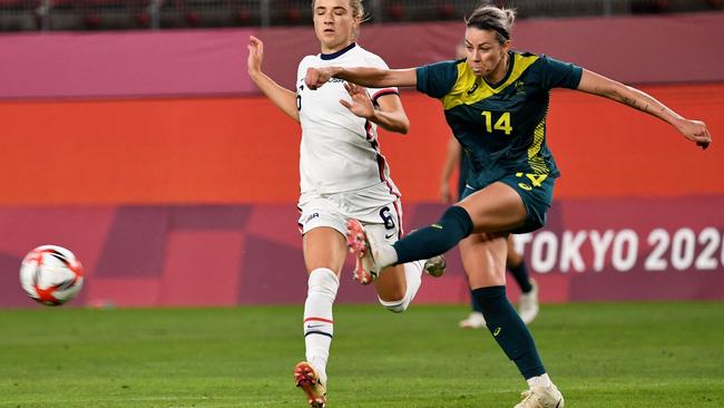 Alanna Kennedy was stoic in defence for the Matildas. Picture: AFP