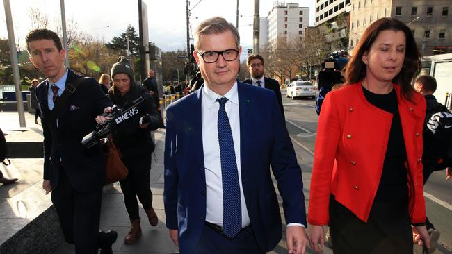 NAB's Andrew Hagger leaving the financial services royal commission after hearings in August.  Picture: Aaron Francis