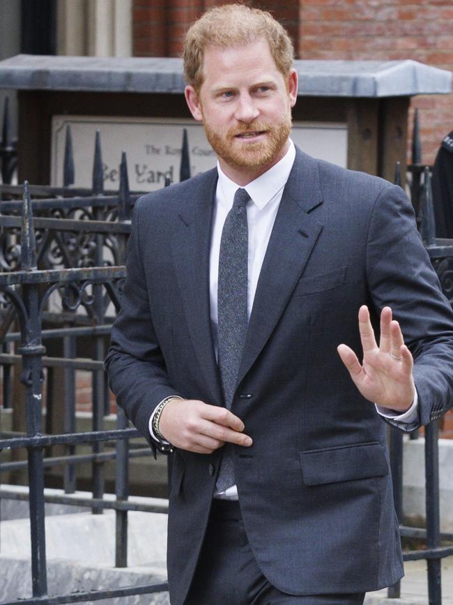 Prince Harry leaving the Royal Courts of Justice during his previous return to the UK in late March. Picture: Getty Images