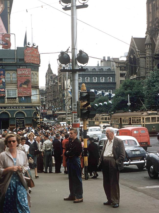 Swanston Street in 1956. Picture: Albert Fowler