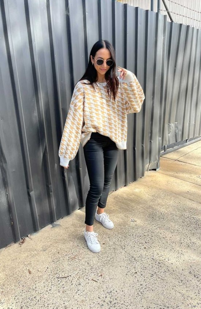 Canberra stylist Genevieve has raved about a pair of stylish wet-look jeans that cost $30 from Big W. Picture: Instagram/ThisisGenevieve