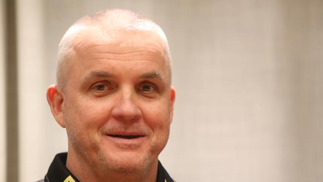 Penrith Panthers coach Anthony Griffin talking at the Sofitel in Brisbane. Pic Jono Searle.