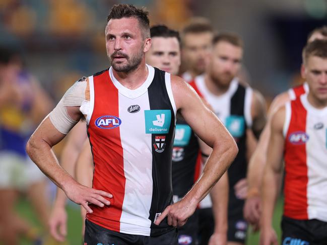 AFL Round 17. 10/09/2020. St Kilda vs West Coast Eagles at the Gabba, Brisbane..    Jarryn Geary of the Saints after tonights loss    . Pic: Michael Klein