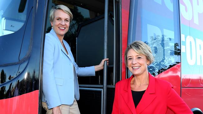 Senator Kristina Keneally pictured with The Deputy Labor Leader, Tanya Plibersek and the there new campaign bus, Tuesday 7th May 2019 Picture AAP/image David Clark