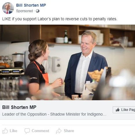 Facebook ad campaigns for Bill Shorten. Picture: Supplied