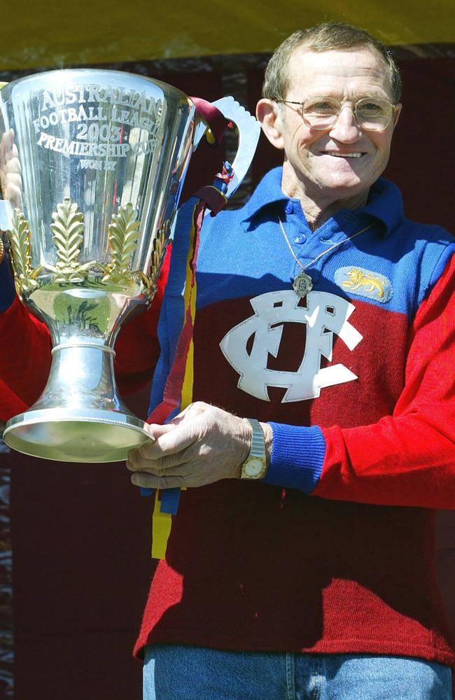 Kevin Murray gets his hands on the 2003 premiership cup.