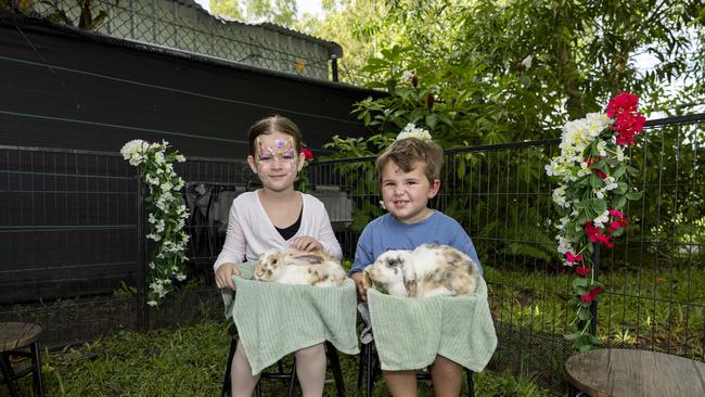 Avery Fisher and Sienna Weber as families enjoy a day of fun and activities at a special Harmony Day celebration at the Malak Community Centre as part of the Fun Bus program. Picture: Pema Tamang Pakhrin