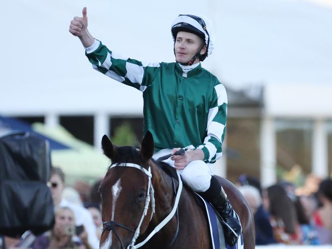 SYDNEY, AUSTRALIA - APRIL 12: James McDonald riding Via Sistina VVV Race 8 Queen Elizabeth Stakes during Sydney Racing at Royal Randwick Racecourse on April 12, 2025 in Sydney, Australia. (Photo by Jeremy Ng/Getty Images)