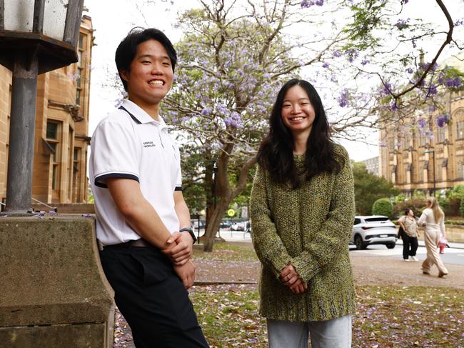 DAILY TELEGRAPH NOVEMBER 11, 2024. University of Sydney International students Hazel Fu and Marco Yim on campus in Camperdown. Hazel Fu is from China and studying to be a dietician and Marco Yim from Hong Kong who is studying exercise physiology and works at a residential aged care facility in Leichhardt while heÃ¢â¬â¢s earning his degree, and would love to stay on in Australia once qualified. Picture: Jonathan Ng