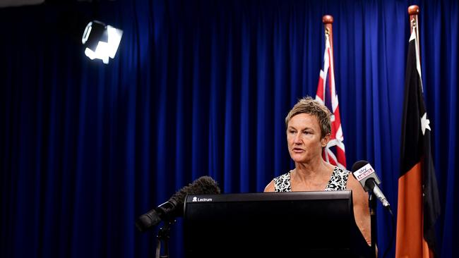 Northern Territory Children's Commissioner Colleen Gwynne addresses media following a report from the internal review. Picture: Justin Kennedy