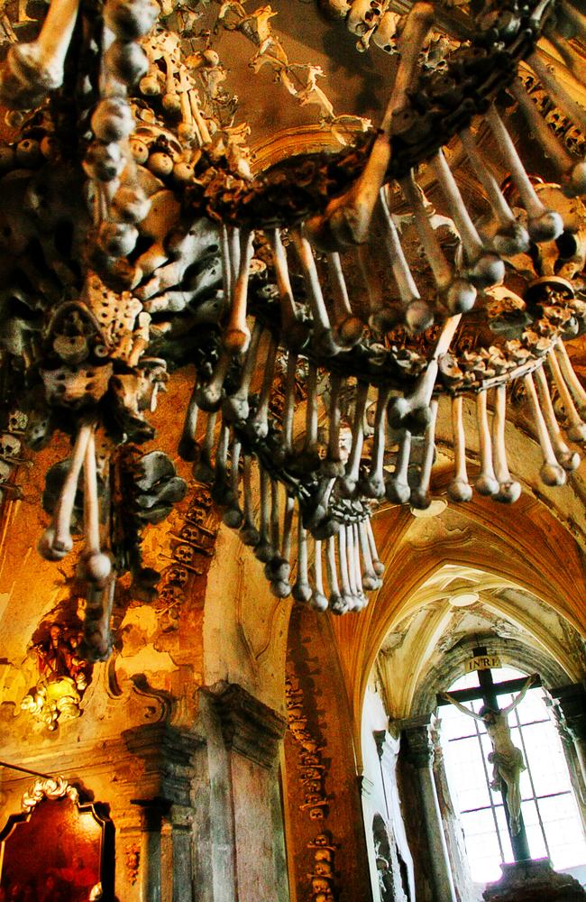 The Roman Catholic chapel is famously decorated with human bones.