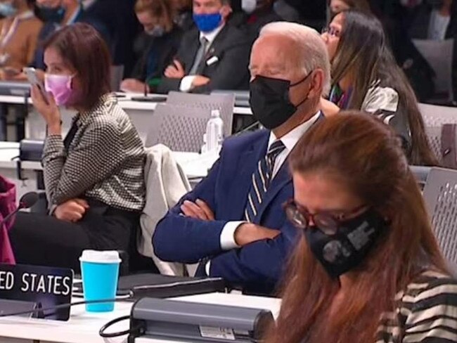 US President Joe Biden appears to fall asleep during the COP26 summit.