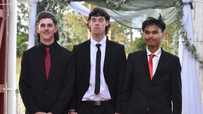 Cody Parlevleit, Ryan Booth and CJ Brown at the Gympie State High School Formal 2022.