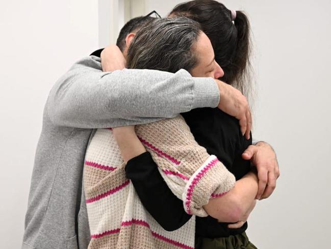 Former Israeli hostage Karina Ariev reunites with family. Picture: Israeli Army/AFP