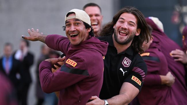 Thurston and Patrick Carrigan playing silly buggers at training. Picture: Dan Peled / NCA NewWire.