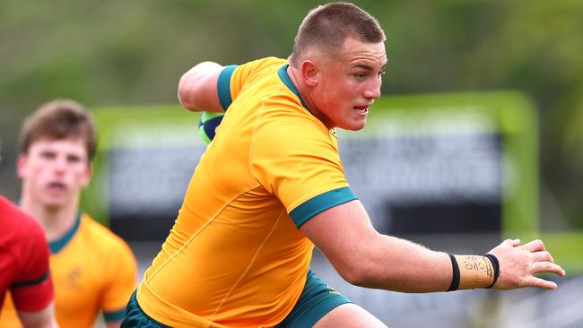 Kingsley Uys of Australia U18 runs in for a try during the match between Australia U18s and New Zealand Barbarians at St Paul's Collegiate School. (Photo by Phil Walter/Getty Images for Rugby Australia)