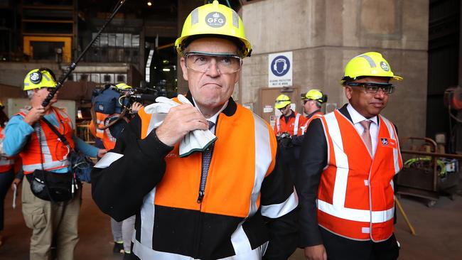 Opposition Leader Bill Shorten with Sanjeev Gupta, visiting the Liberty Steelworks in Whyalla. Picture: Kym Smith