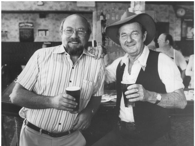 Australian singer Slim Dusty at the Town and Country Hotel with friend Duncan Urquart - who the song was named after.