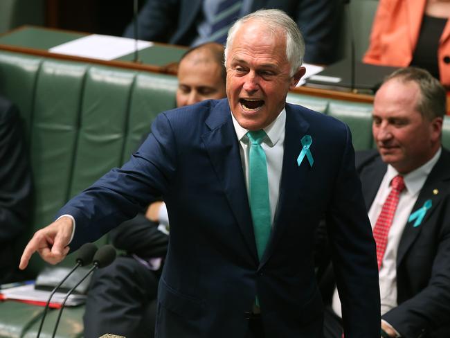 PM Malcolm Turnbull takes a few personal shots at opposition leader Bill Shorten during Question Time. Picture: Kym Smith