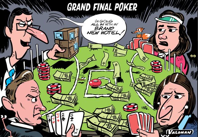 It’s time everyone put their Grand Final cards on the table. Cartoon: Valdman