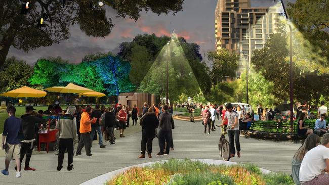 An artist impression of upgrades to Whitmore Squre. Supplied by Adelaide City Council